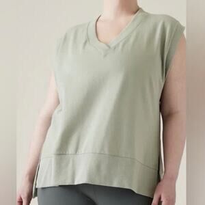 Athleta Retroterry V-Neck Sweatshirt Vest Top In Fern Green Size 1X